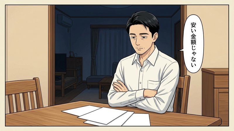 受講料と日曜10回に迷うダイスケ（コマ1）
