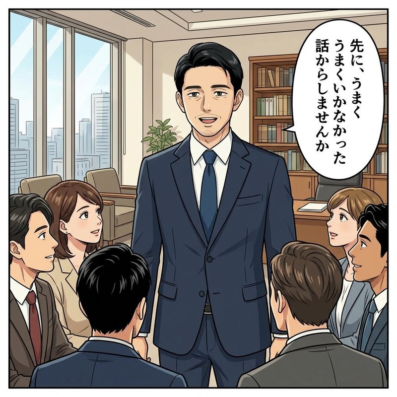 会議の沈黙の理由を見立てて口を開くダイスケ（コマ3）